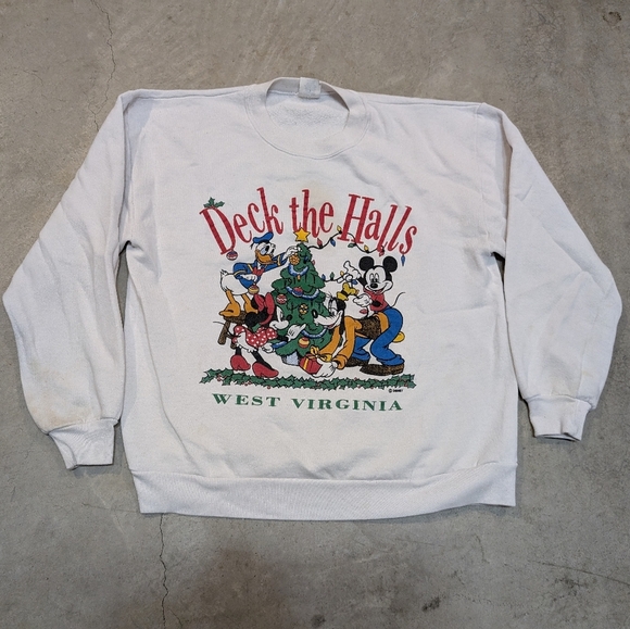 VTG 90s Disney Christmas Sweater Flaws Adult L West Virginia - Picture 1 of 7